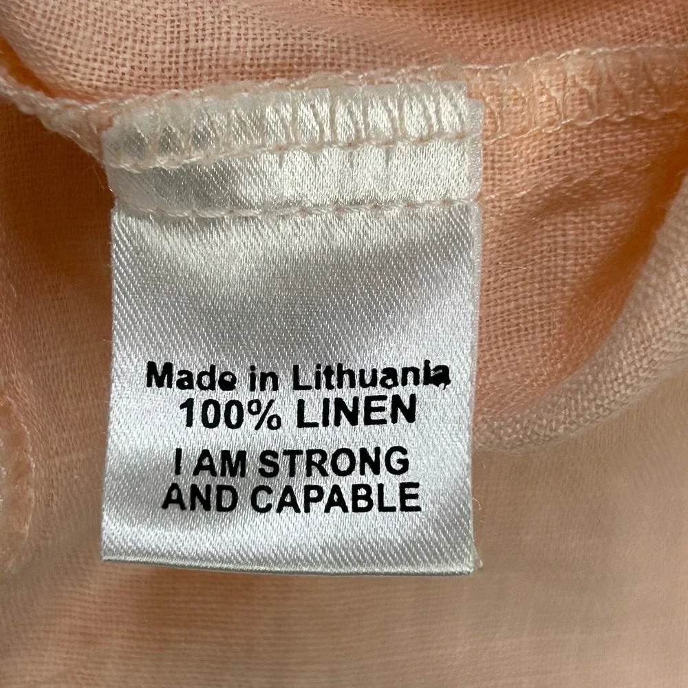 FLAX Brand Short Sleeve Shirt Women's 1G (18-20) Linen Button Front Pale Salmon
